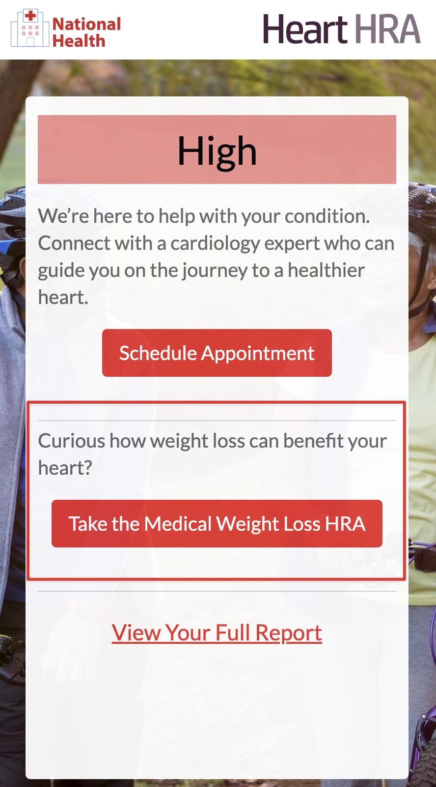 White-label Heart HRA result with recommended next actions